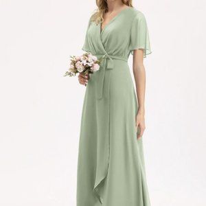 A-line V-neck Asymmetrical Chiffon Bridesmaid Dress with Bow